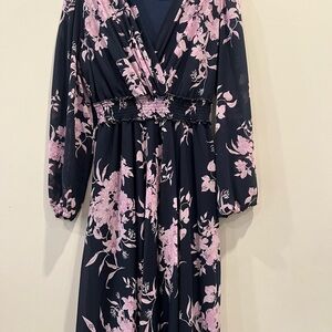 Elegant Floral Black and Pink Dress